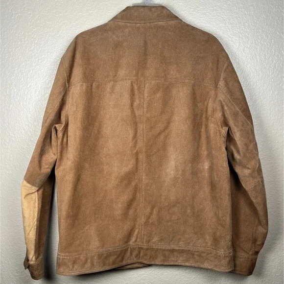 Wilsons Leather Sz Mens M Suede Bomber Jacket M. Julian Beige Zip 5 Pockets - Picture 2 of 14